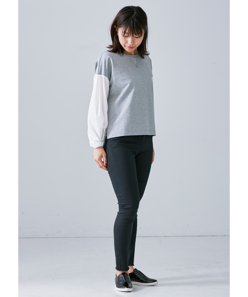 IEDIT（イディット）の「ＩＥＤＩＴ　異素材スリーブのデザインスウェットトップス（スウェット・レディース・ブラック/杢グレー・SMALL/MEDIUM/LARGE/X-LARGE/XX-LARGE）」の5枚目の写真