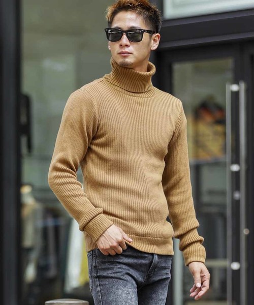 A.S.M（エーエスエム）の「コットンリブ編みタートルネックセーター（ニット/セーター・メンズ・チャコールグレー/ブラック/レッド/オフホワイト/カーキ/ワインレッド/杢グレー/キャメル・48/50）」の7枚目の写真