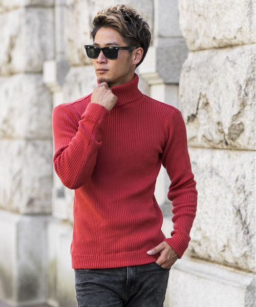 A.S.M（エーエスエム）の「コットンリブ編みタートルネックセーター（ニット/セーター・メンズ・チャコールグレー/ブラック/レッド/オフホワイト/カーキ/ワインレッド/杢グレー/キャメル・48/50）」の8枚目の写真