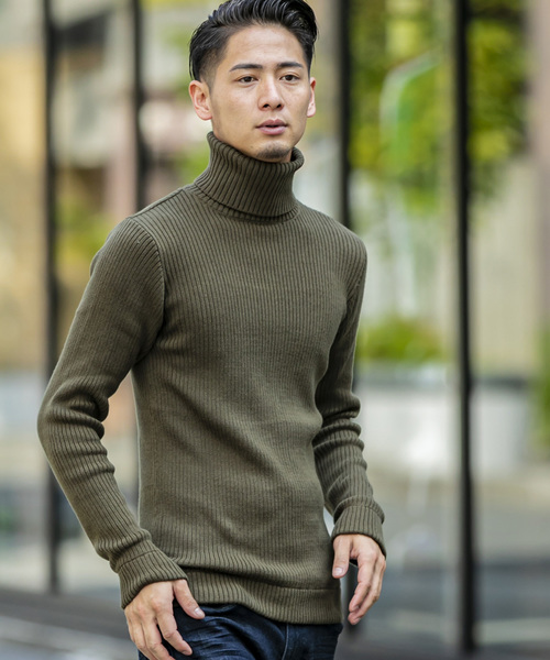 A.S.M（エーエスエム）の「コットンリブ編みタートルネックセーター（ニット/セーター・メンズ・チャコールグレー/ブラック/レッド/オフホワイト/カーキ/ワインレッド/杢グレー/キャメル・48/50）」の6枚目の写真