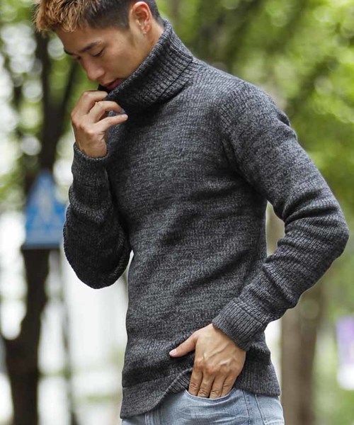 A.S.M（エーエスエム）の「コットンリブ編みタートルネックセーター（ニット/セーター・メンズ・チャコールグレー/ブラック/レッド/オフホワイト/カーキ/ワインレッド/杢グレー/キャメル・48/50）」の4枚目の写真