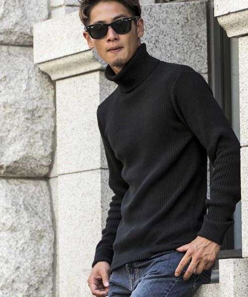 A.S.M（エーエスエム）の「コットンリブ編みタートルネックセーター（ニット/セーター・メンズ・チャコールグレー/ブラック/レッド/オフホワイト/カーキ/ワインレッド/杢グレー/キャメル・48/50）」の3枚目の写真