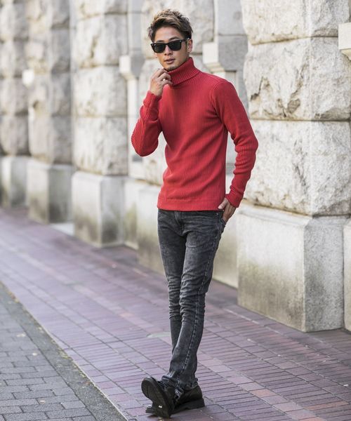 A.S.M（エーエスエム）の「コットンリブ編みタートルネックセーター