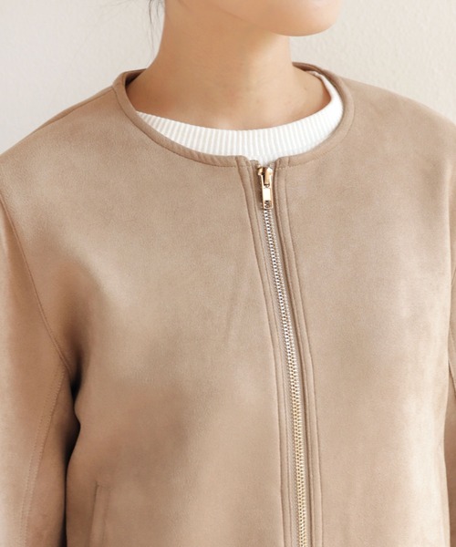 andme(アンドミー)の「フェイクスエードノーカラーライダースジャケット(ブルゾン・レディース・グレー系その他/ブラウン系その他/スミクロ/アイボリー・M/L)」の5枚目の写真