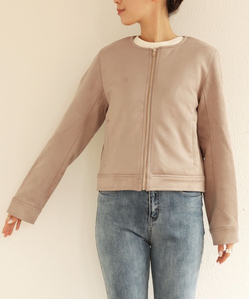セール】フェイクスエードノーカラーライダースジャケット（ブルゾン