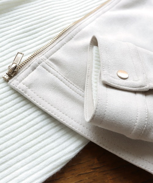 andme(アンドミー)の「フェイクスエードノーカラーライダースジャケット(ブルゾン・レディース・グレー系その他/ブラウン系その他/スミクロ/アイボリー・M/L)」の13枚目の写真