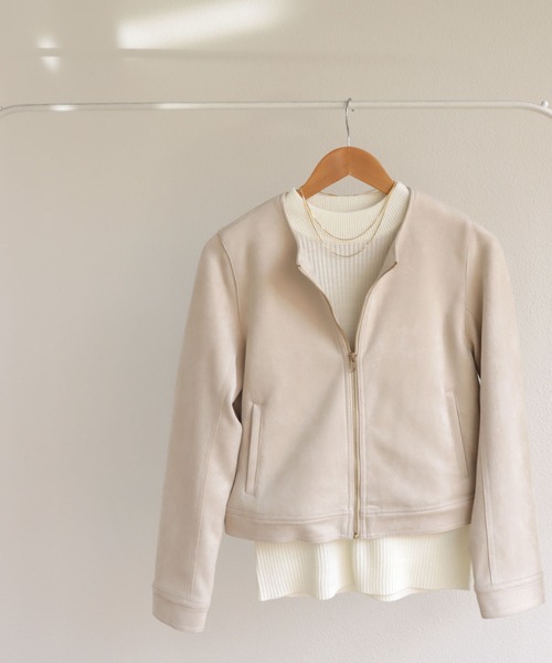 andme(アンドミー)の「フェイクスエードノーカラーライダースジャケット(ブルゾン・レディース・グレー系その他/ブラウン系その他/スミクロ/アイボリー・M/L)」の14枚目の写真