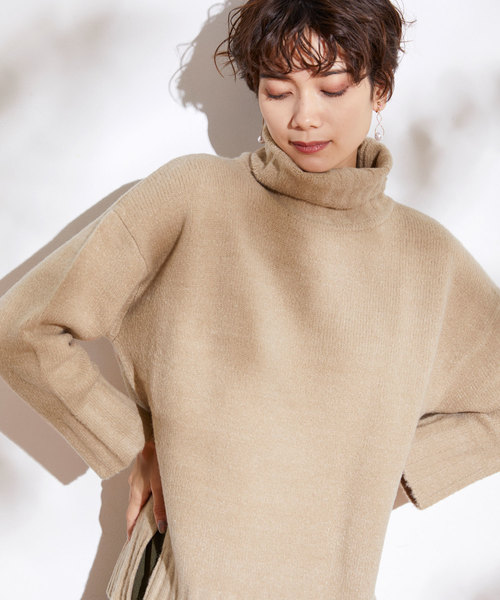 Chaco closet（チャコ クローゼット）の「タートルネックサイドスリットモチモチニット（ニット/セーター・レディース・ブラック/ベージュ/パープル/グレー/カーキ/アイボリー・FREE）」の5枚目の写真