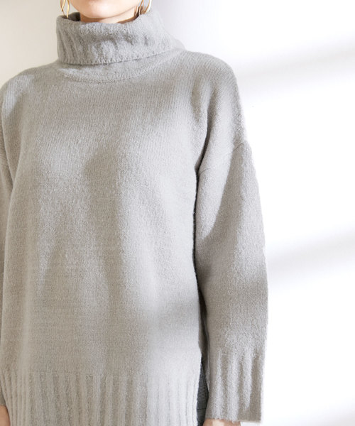 Chaco closet（チャコ クローゼット）の「タートルネックサイドスリットモチモチニット（ニット/セーター・レディース・ブラック/ベージュ/パープル/グレー/カーキ/アイボリー・FREE）」の11枚目の写真