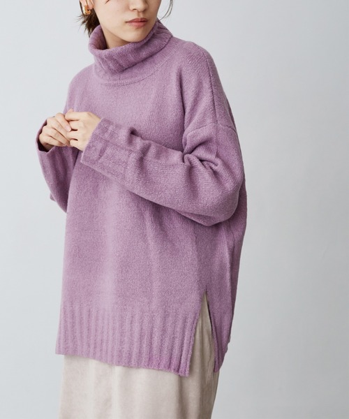 Chaco closet（チャコ クローゼット）の「タートルネックサイドスリットモチモチニット（ニット/セーター・レディース・ブラック/ベージュ/パープル/グレー/カーキ/アイボリー・FREE）」の17枚目の写真
