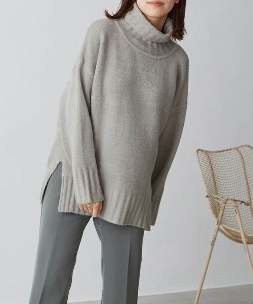 Chaco closet（チャコ クローゼット）の「タートルネックサイドスリットモチモチニット（ニット/セーター・レディース・ブラック/ベージュ/パープル/グレー/カーキ/アイボリー・FREE）」の15枚目の写真