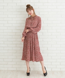 花柄プリーツタイ付ワンピース