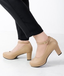 Liberty Doll / ラウンドトゥ 6.5cm チャンキーヒール ストラップパンプス プラットフォーム 美脚 歩きやすい (5487)