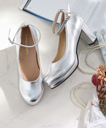 セール】パンプス（シルバー/銀色系・太ヒール）ファッション