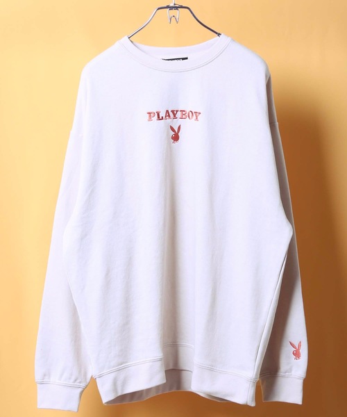 PLAYBOY（プレイボーイ）の「【PLAY BOY/プレイボーイ】裏毛クルートレーナー ブランドロゴ　刺繍（スウェット・レディース・ホワイト/ブラック/ピンク/オレンジ/ベージュ・MEDIUM/LARGE）」の13枚目の写真