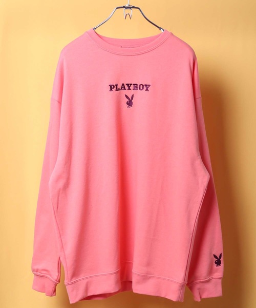 PLAYBOY（プレイボーイ）の「【PLAY BOY/プレイボーイ】裏毛クルートレーナー ブランドロゴ　刺繍（スウェット・レディース・ホワイト/ブラック/ピンク/オレンジ/ベージュ・MEDIUM/LARGE）」の9枚目の写真