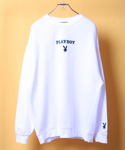 PLAYBOY（プレイボーイ）の「【PLAY BOY/プレイボーイ】裏毛クルートレーナー ブランドロゴ　刺繍（スウェット・レディース・ホワイト/ブラック/ピンク/オレンジ/ベージュ・MEDIUM/LARGE）」の7枚目の写真