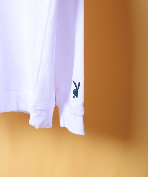 PLAYBOY（プレイボーイ）の「【PLAY BOY/プレイボーイ】裏毛クルートレーナー ブランドロゴ　刺繍（スウェット・レディース・ホワイト/ブラック/ピンク/オレンジ/ベージュ・MEDIUM/LARGE）」の6枚目の写真