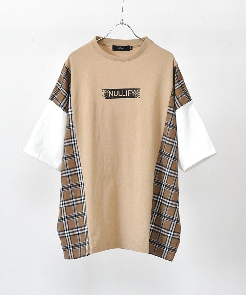 UP START(アップスタート)の「サイドチェックビッグTee(Tシャツ/カットソー)」|ベージュ