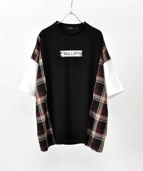 UP START(アップスタート)の「サイドチェックビッグTee(Tシャツ/カットソー)」|ブラック
