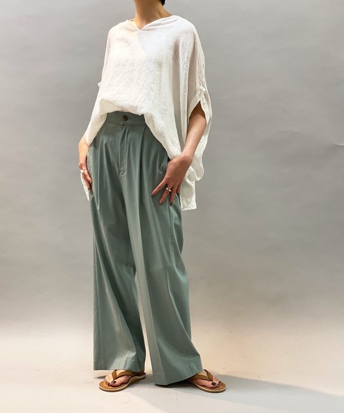 Munich（ミューニック）の「レーヨン麻ワイドパンツ (セットアップ可）（スラックス・レディース・ライトグレー/ブラック/ライトグリーン・S/M/XS）」の9枚目の写真