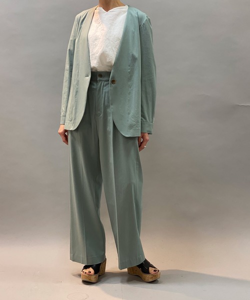 Munich（ミューニック）の「レーヨン麻ワイドパンツ (セットアップ可）（スラックス・レディース・ライトグレー/ブラック/ライトグリーン・S/M/XS）」の4枚目の写真