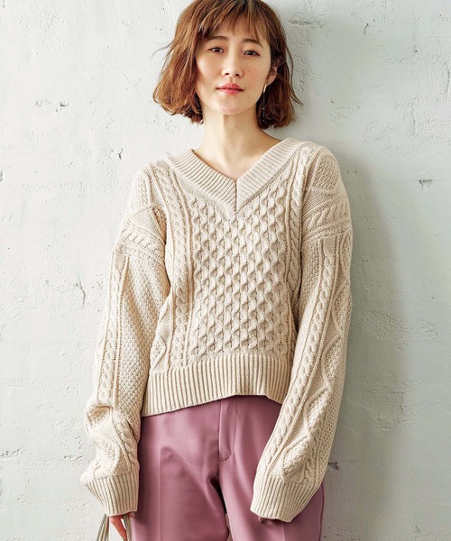 Knit/バックリボンケーブルニット ST/No.22224 main image 1