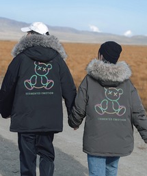 HOOK | 【HOOK】【2020新作】2020AW ユニセックス・ストリート/中綿・フード付きダウンジャケット バックベア柄反射プリント ファー付き(ダウンジャケット/コート)