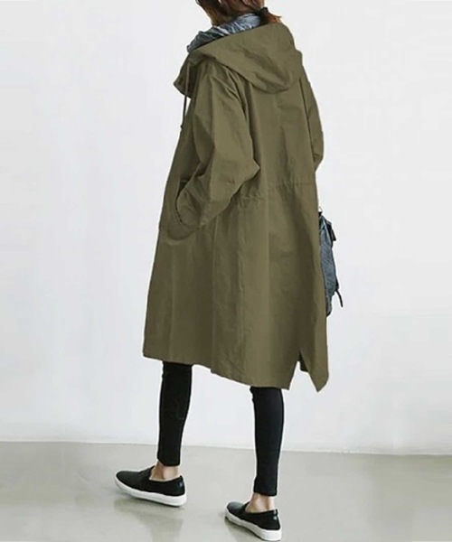 LUGG NAGG(ラグナグ)の「【M~XL対応】フーデッドモッズコート(モッズコート・レディース・ブラック/ベージュ/ネイビー/レッド/カーキ/ターコイズブルー/グレイッシュブルー/ライトグレー・LL/M/L)」の5枚目の写真