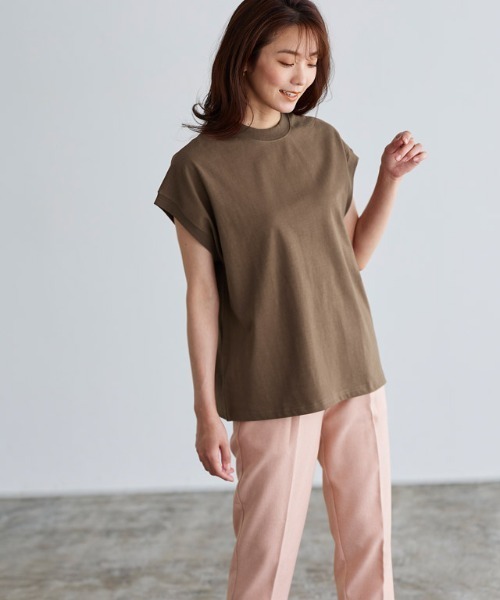 USAコットン モックネックTシャツ フレンチ袖（Tシャツ
