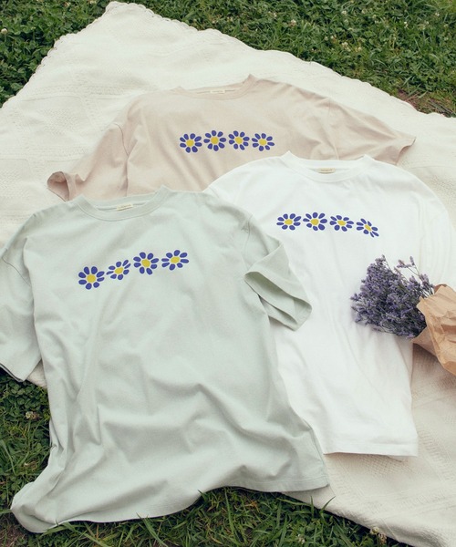 timecapsule（タイムカプセル）の「【timecapsule】「レトロなデイジー」プリント半袖ビッグTシャツ（Tシャツ/カットソー・レディース・ホワイト/ミント/モカ/ライトベージュ・FREE）」の12枚目の写真