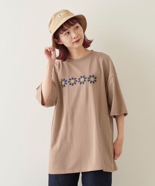 timecapsule（タイムカプセル）の「【timecapsule】「レトロなデイジー」プリント半袖ビッグTシャツ（Tシャツ/カットソー・レディース・ホワイト/ミント/モカ/ライトベージュ・FREE）」の13枚目の写真