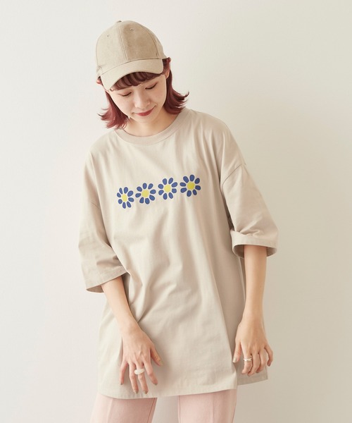 timecapsule（タイムカプセル）の「【timecapsule】「レトロなデイジー」プリント半袖ビッグTシャツ（Tシャツ/カットソー・レディース・ホワイト/ミント/モカ/ライトベージュ・FREE）」の10枚目の写真