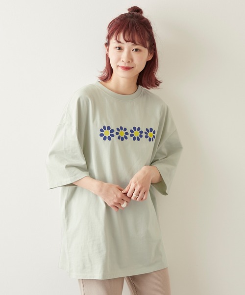 timecapsule（タイムカプセル）の「【timecapsule】「レトロなデイジー」プリント半袖ビッグTシャツ（Tシャツ/カットソー・レディース・ホワイト/ミント/モカ/ライトベージュ・FREE）」の15枚目の写真