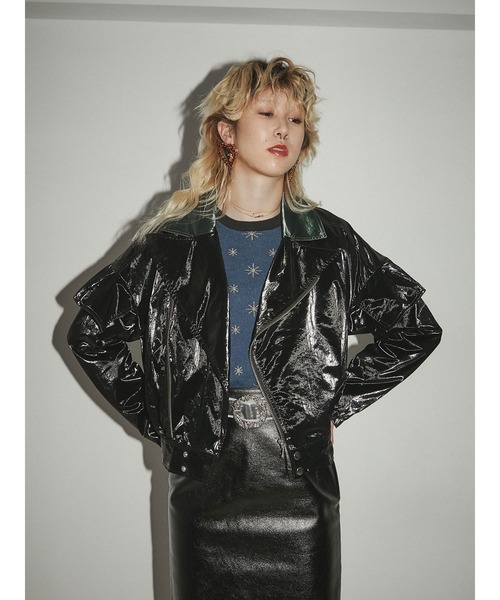 PAMEO POSE(パメオポーズ)の「Disco Rider Jacket(ライダースジャケット・レディース・ブラック/パープル/ブラウン・FREE)」の2枚目の写真