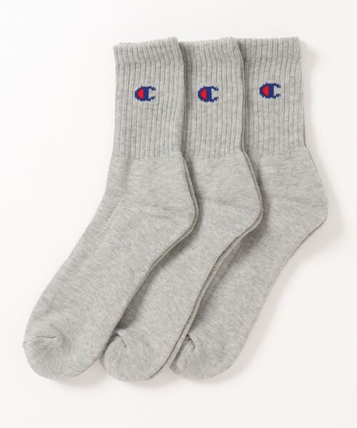 Champion(チャンピオン)の「【CHAMPION/チャンピオン】ロークル-丈靴下(ソックス) 3足組 CMSCR103 ワンポイントブランドロゴ(ソックス/靴下・メンズ・ホワイト/ブラック/グレー・MEDIUM)」の1枚目の写真