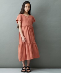 ＆yam | リネンレーヨン 半袖ラッフルスリーブ ティアードワンピース(ワンピース)