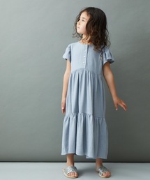＆yam | リネンレーヨン 半袖ラッフルスリーブ ティアードワンピース(ワンピース)