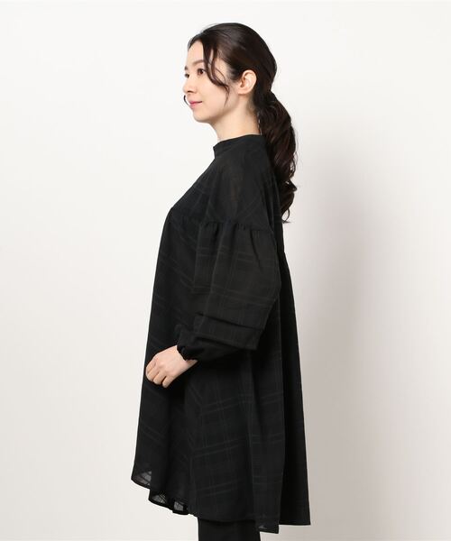 DISCOAT（ディスコート）の「【WEB限定】シアーチェックチュニック（シャツ/ブラウス・レディース・ホワイト/ミント/ブラック・FREE）」の5枚目の写真