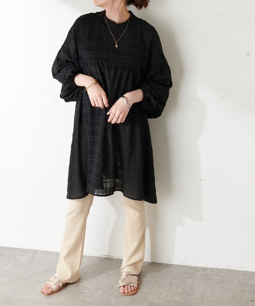 DISCOAT（ディスコート）の「【WEB限定】シアーチェックチュニック（シャツ/ブラウス・レディース・ホワイト/ミント/ブラック・FREE）」の6枚目の写真