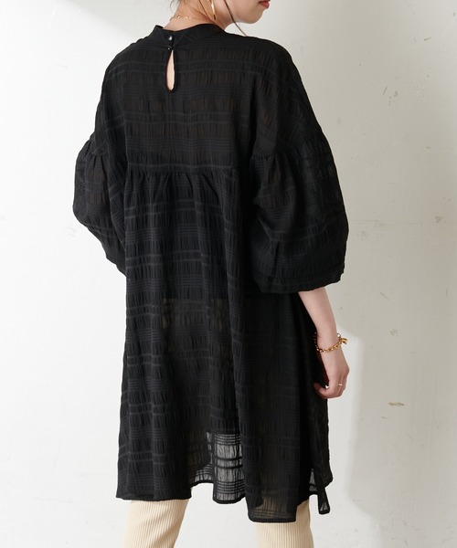 DISCOAT（ディスコート）の「【WEB限定】シアーチェックチュニック（シャツ/ブラウス・レディース・ホワイト/ミント/ブラック・FREE）」の8枚目の写真