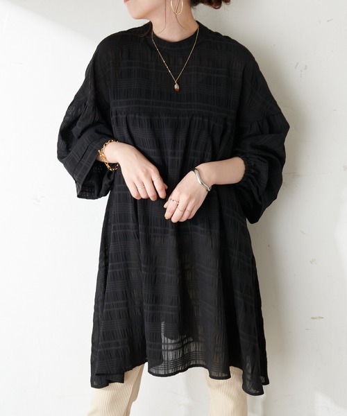 DISCOAT（ディスコート）の「【WEB限定】シアーチェックチュニック（シャツ/ブラウス・レディース・ホワイト/ミント/ブラック・FREE）」の10枚目の写真