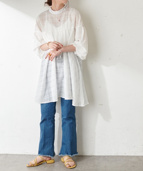 DISCOAT（ディスコート）の「【WEB限定】シアーチェックチュニック（シャツ/ブラウス・レディース・ホワイト/ミント/ブラック・FREE）」の11枚目の写真