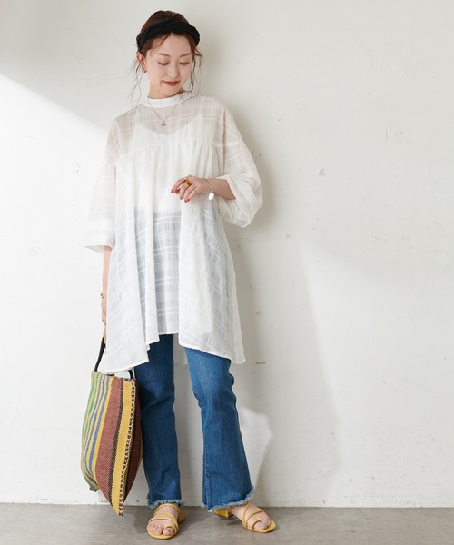 DISCOAT（ディスコート）の「【WEB限定】シアーチェックチュニック（シャツ/ブラウス・レディース・ホワイト/ミント/ブラック・FREE）」の20枚目の写真