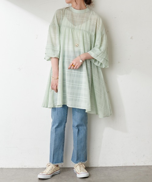DISCOAT（ディスコート）の「【WEB限定】シアーチェックチュニック（シャツ/ブラウス・レディース・ホワイト/ミント/ブラック・FREE）」の21枚目の写真