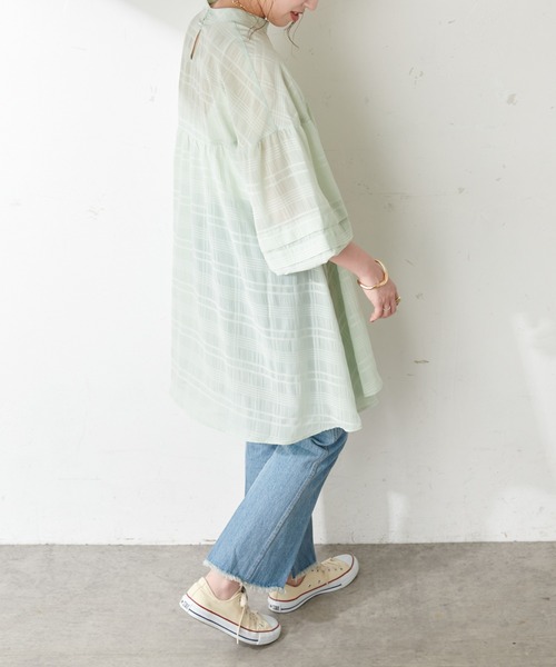 DISCOAT（ディスコート）の「【WEB限定】シアーチェックチュニック（シャツ/ブラウス・レディース・ホワイト/ミント/ブラック・FREE）」の22枚目の写真