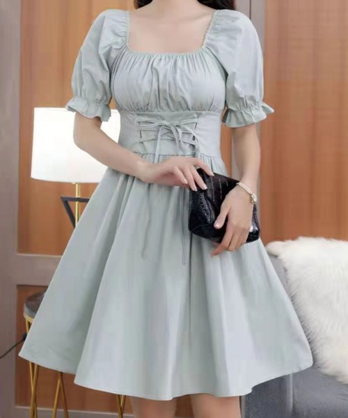 SPIGA（スピーガ）の「レースアップフレアミニワンピース（ワンピース・レディース・ブラック/ホワイト/ミント・FREE）」の3枚目の写真