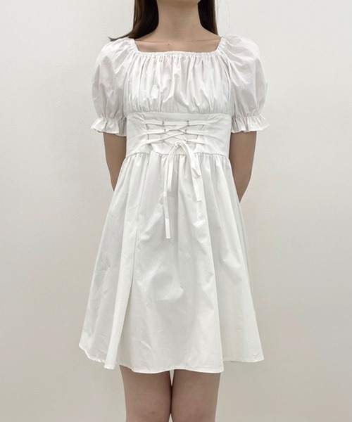 SPIGA（スピーガ）の「レースアップフレアミニワンピース（ワンピース・レディース・ブラック/ホワイト/ミント・FREE）」の6枚目の写真