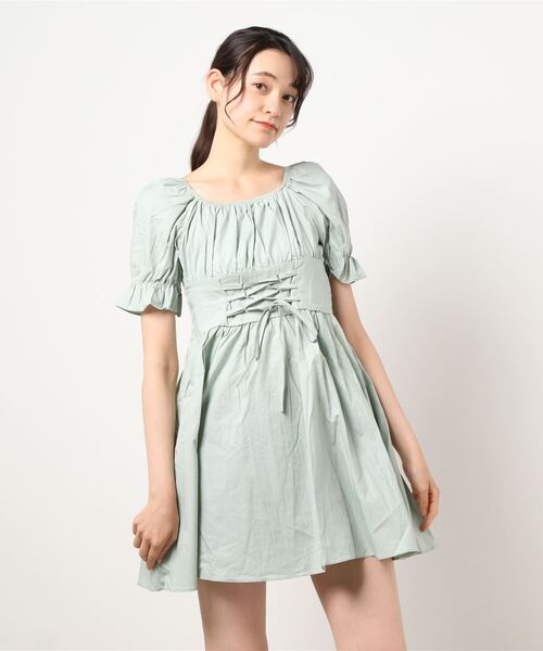 SPIGA（スピーガ）の「レースアップフレアミニワンピース（ワンピース・レディース・ブラック/ホワイト/ミント・FREE）」の4枚目の写真