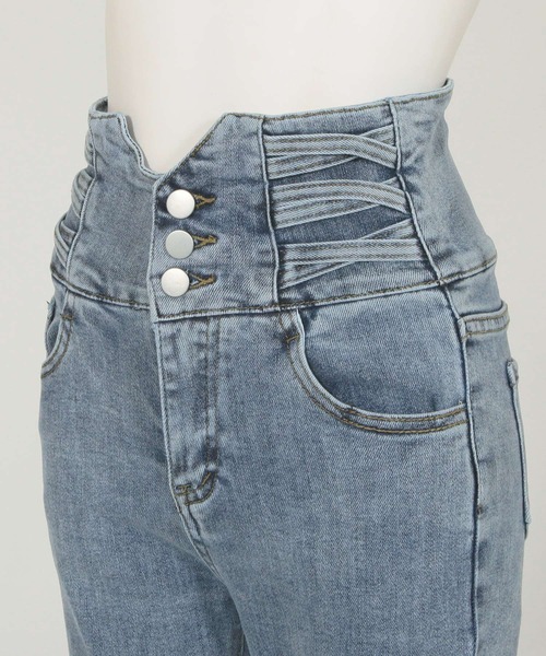 Julia Boutique（ジュリアブティック）の「ウエストレースアップデニムスキニーパンツ/21164（デニムパンツ・レディース・ブルー・LL/L/S/M）」の8枚目の写真